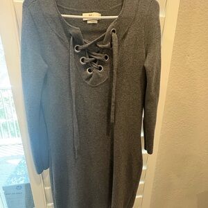 H&M Charcoal Lace-Up Long Sleeve Dress